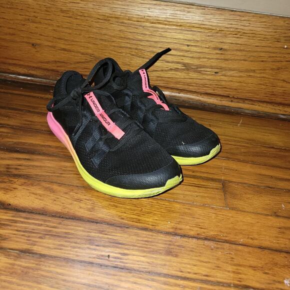 Under Armour Women's Sz 9.5 Micro G Foam Pink/Black/Neon Lace Up Running Shoes - Picture 1 of 9